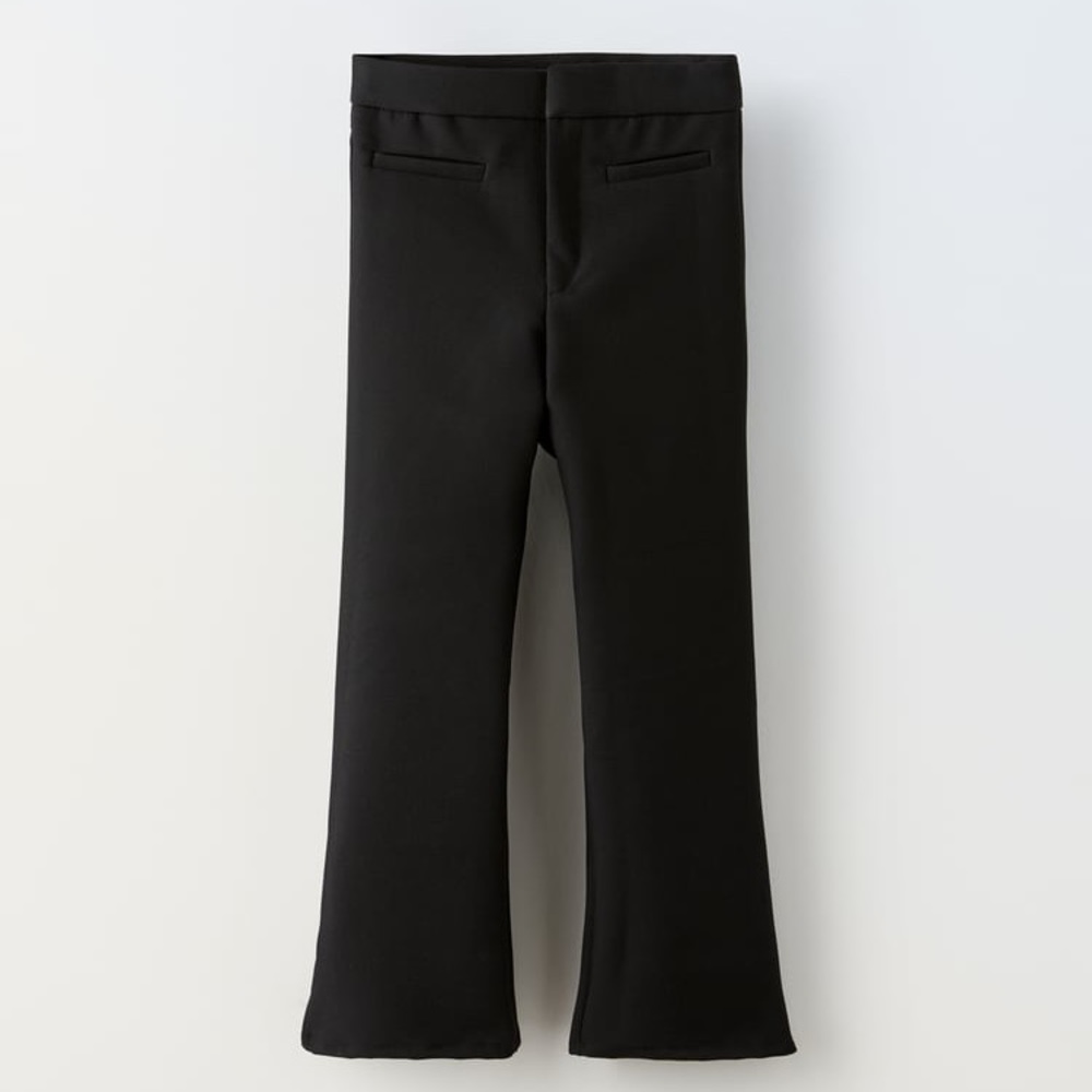 NEW Zara Dressy Flared Leg Woven Black Dress Pants, Faux Front Pockets